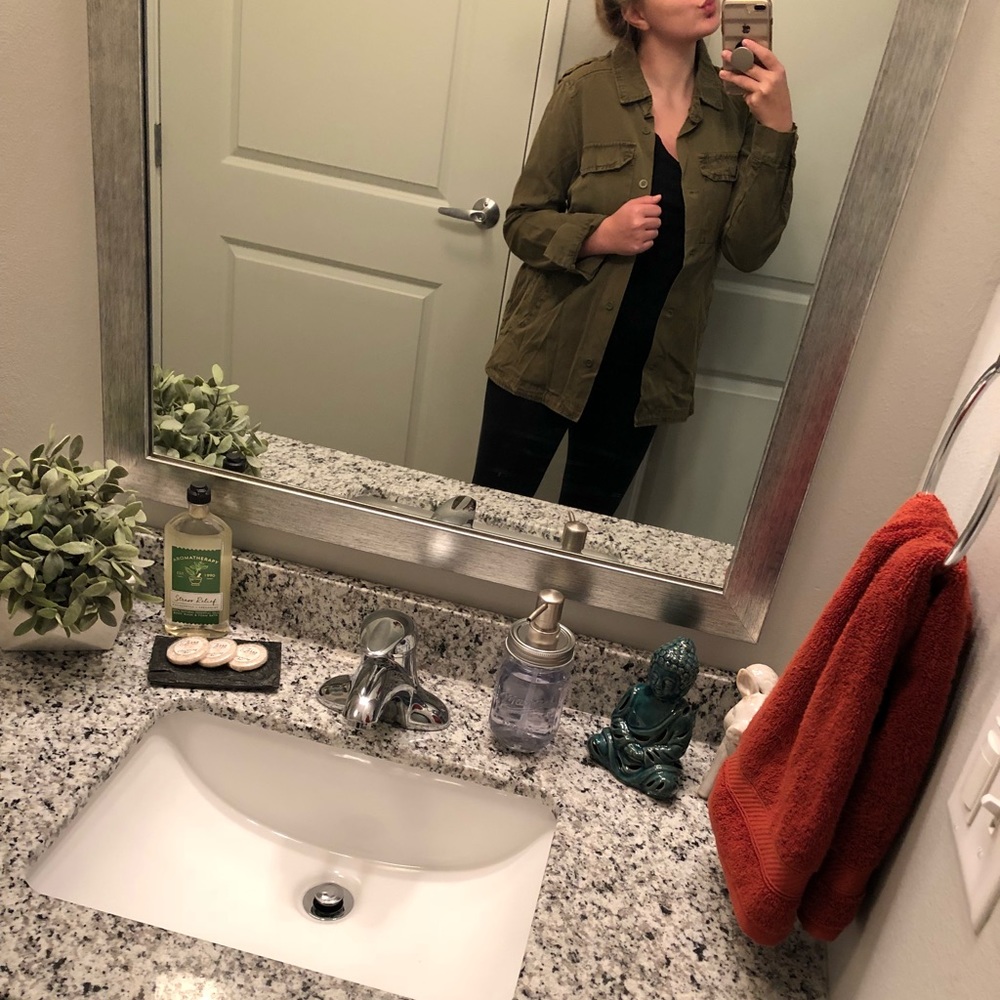 Forever 21 Olive Green Utility Jacket with White Graphic Text - Picture 6 of 8
